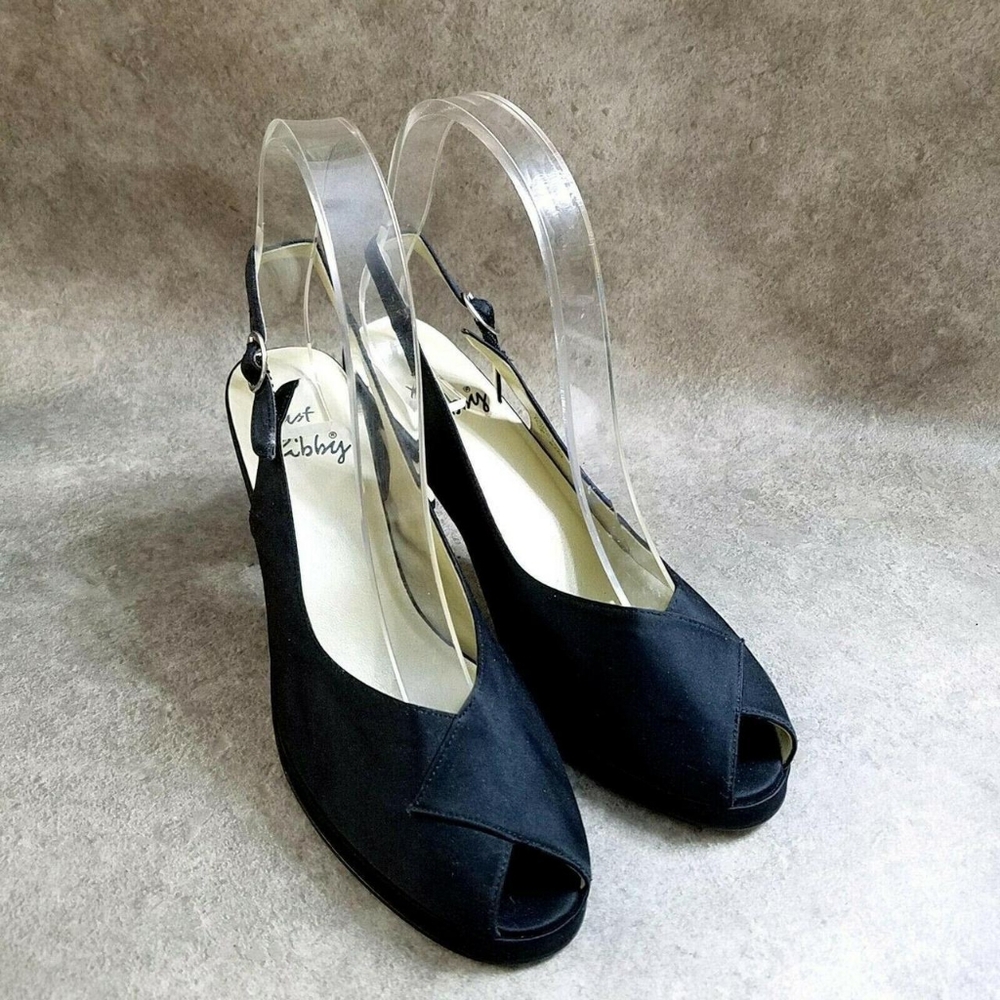 Just Libby Women's Black Slingback Peep-Toe Heels